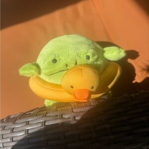 Jellycat Lime Green Frog with Yellow Duck Ring Plush
